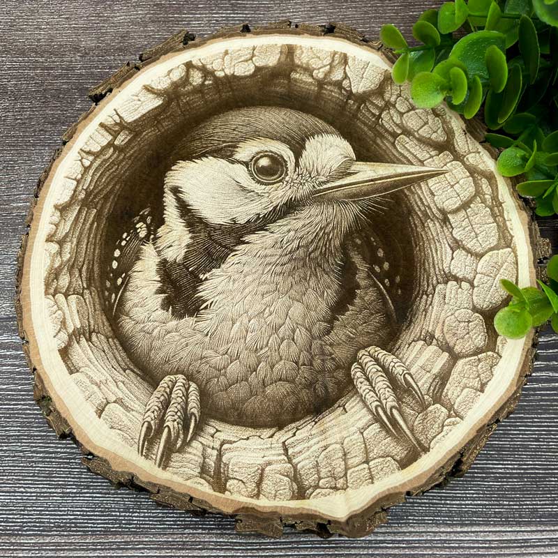 Baumscheibe mit Gravur - gravierte Baumscheiben als Geschenkidee - Fotogravur auf Baumscheibe - persönliche Gravur