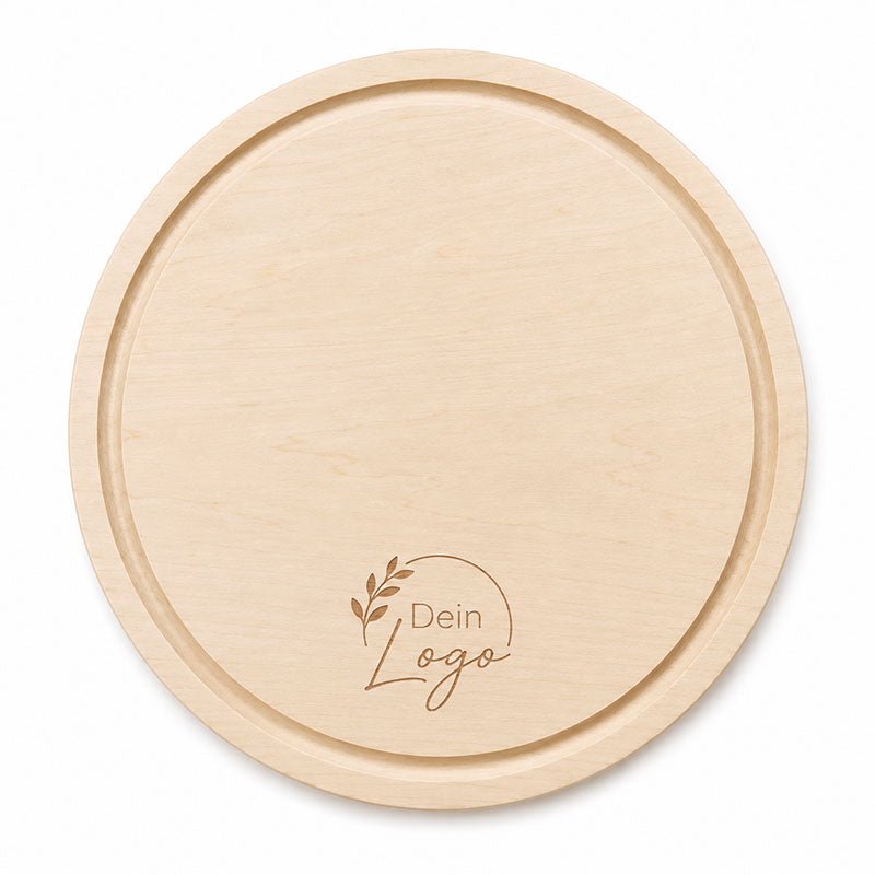 Unverleimtes Holz Schneidebrett mit Firmenlogo aus Ahornholz - Logo Gravur