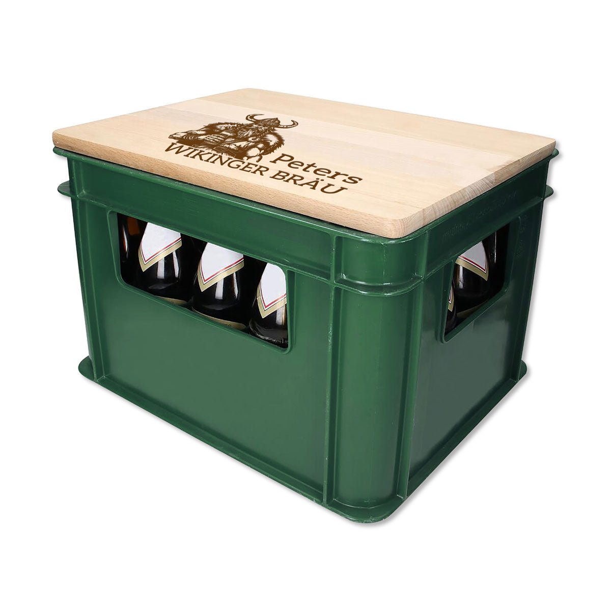 Rustikaler Bierkistensitz mit Gravur „Wikinger“ und Wunschnamen