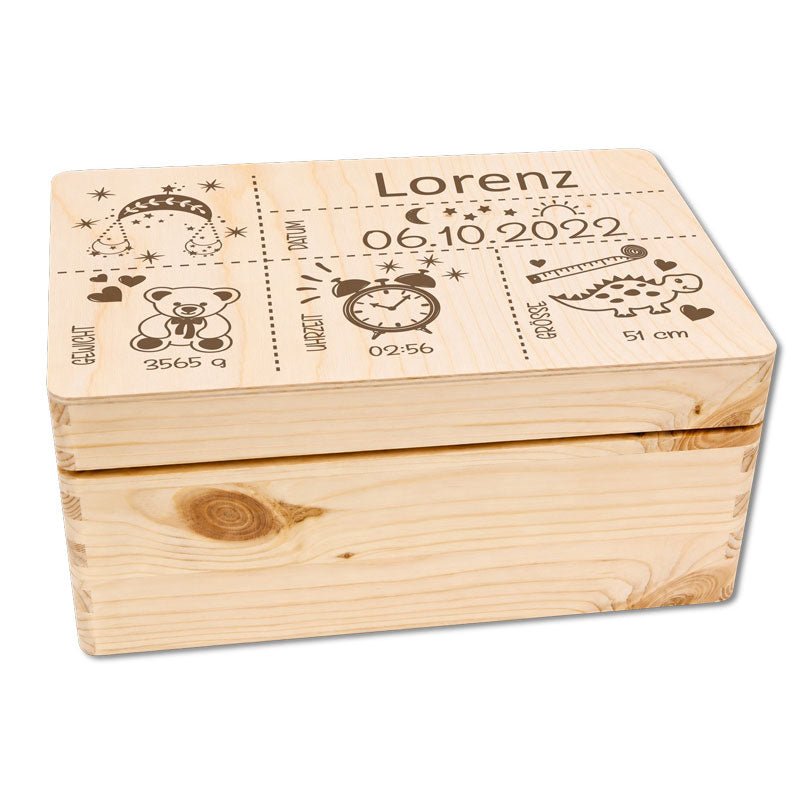 Personalisierte Geburtsbox aus Holz mit Sternzeichen und Geburtsdaten - Holzbox mit Gravur