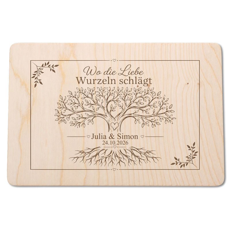 Erinnerungsbox aus Holz mit graviertem Lebensbaum für das Brautpaar - Holzkiste mit Klappdeckel