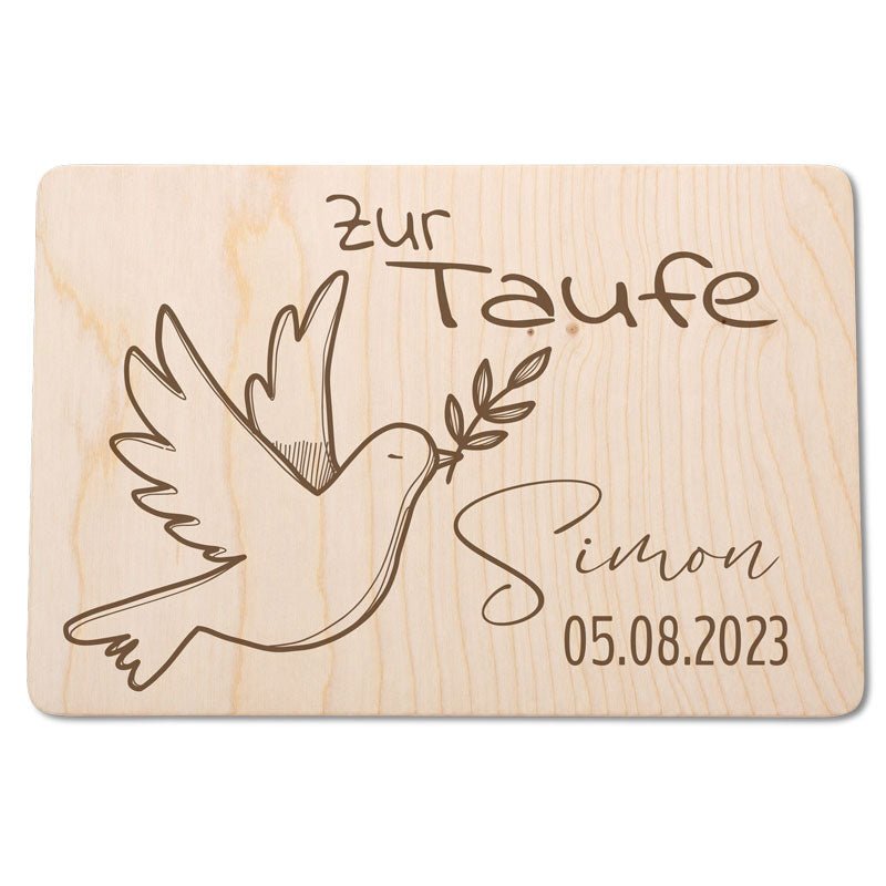 Erinnerungsbox zur Taufe aus Holz mit klassischer Taube - Taufgeschenk mit Gravur eine Holzkiste