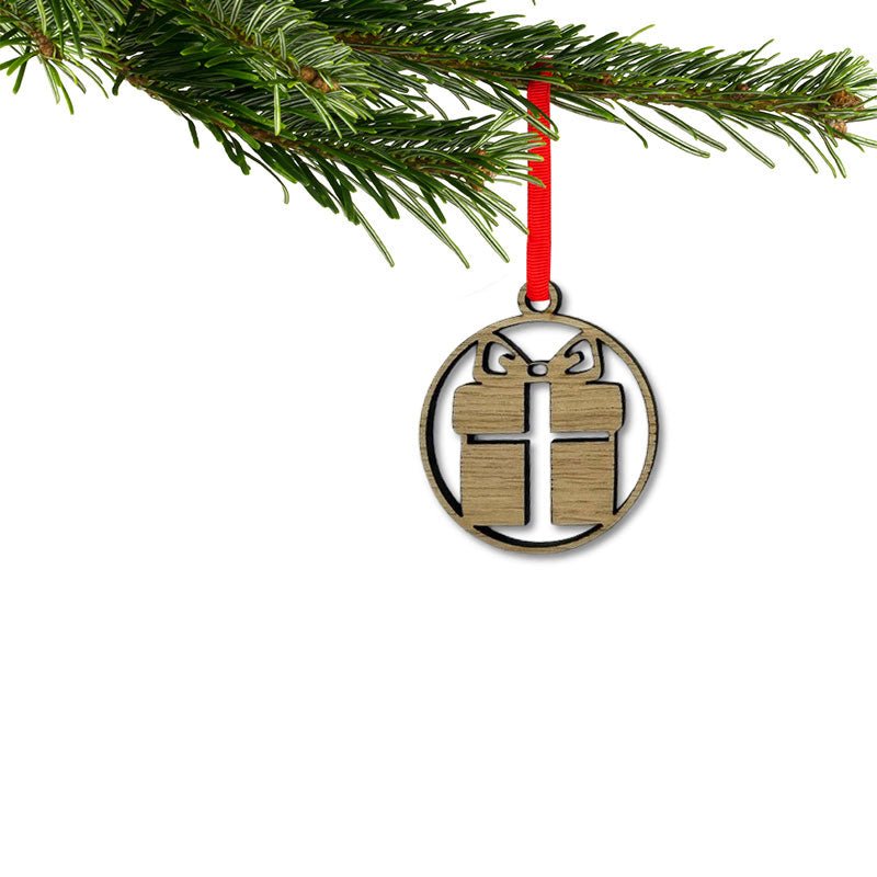 Christbaumanhänger aus Holz – Geschenk-Motiv auf natürlichem Holz Anhänger