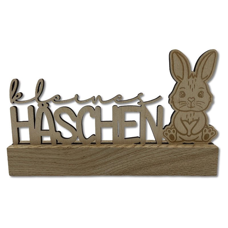 Holzaufsteller Osterhase graviert mit Eichenholz-Sockel - Osterdeko aus Holz