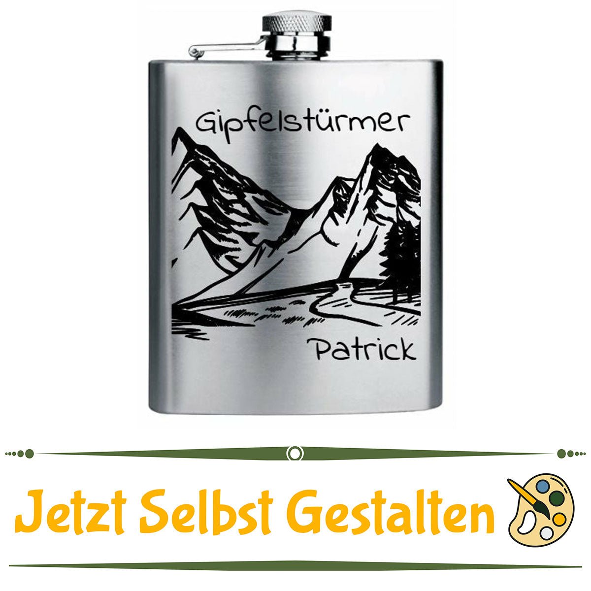 Flachmann aus Edelstahl mit individueller Gravur von Wurmis-Holzdeko