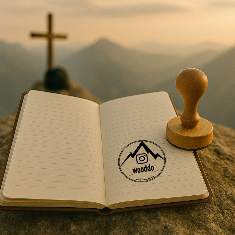 Personalisierter Holzstempel mit Instagram-Logo und individuellem Account-Namen