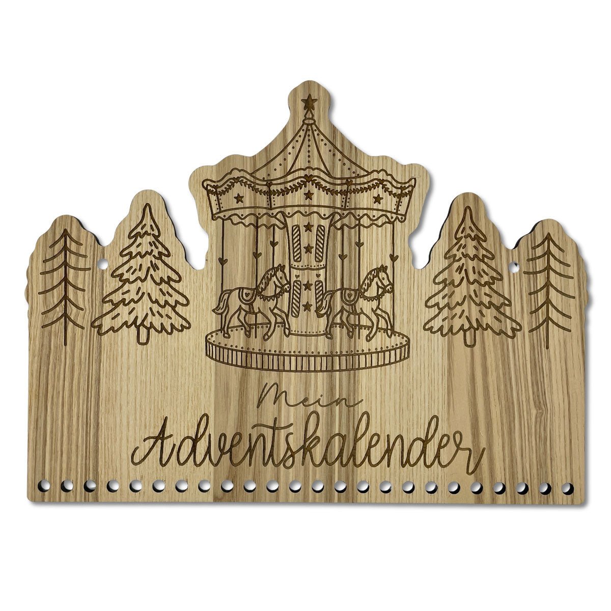 Adventskalender aus Holz mit Karussell-Motiv – gravierte Weihnachtsdekoration