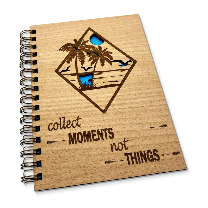 Urlaubsfeeling im Notizbuch: Holzcover mit Beach-Motiv