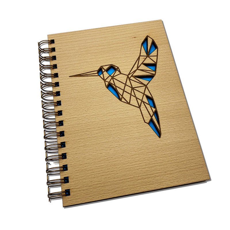 Handgemachtes Kolibri-Holzbuch mit weißen Blättern