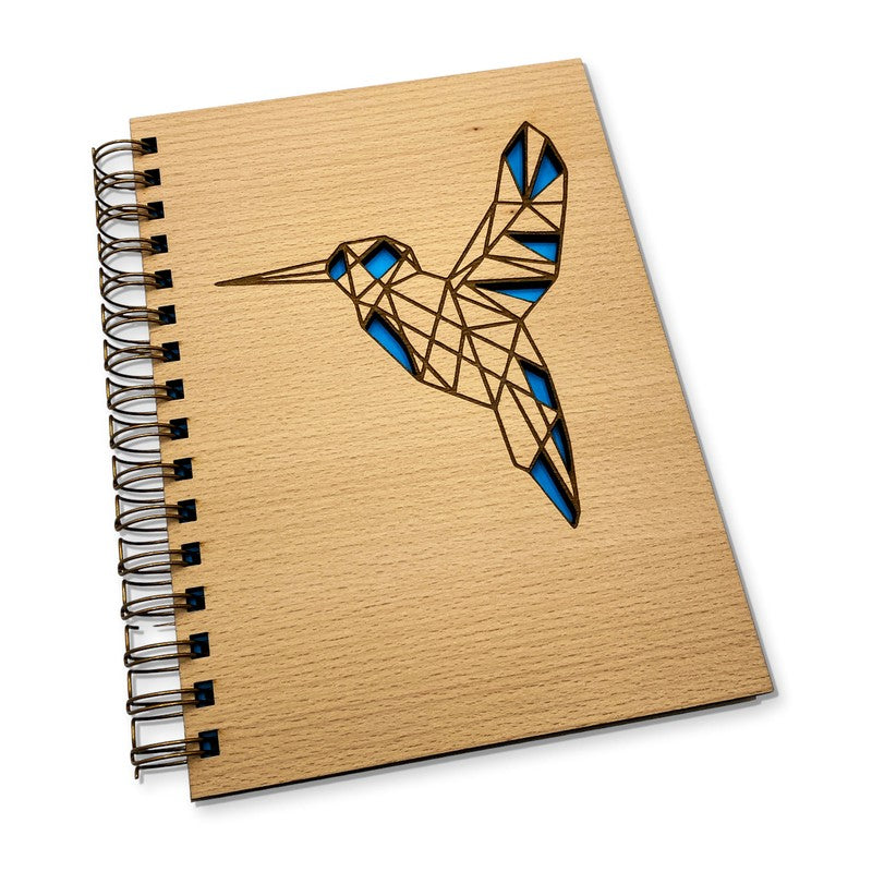 Handgemachtes Kolibri-Holzbuch mit weißen Blättern