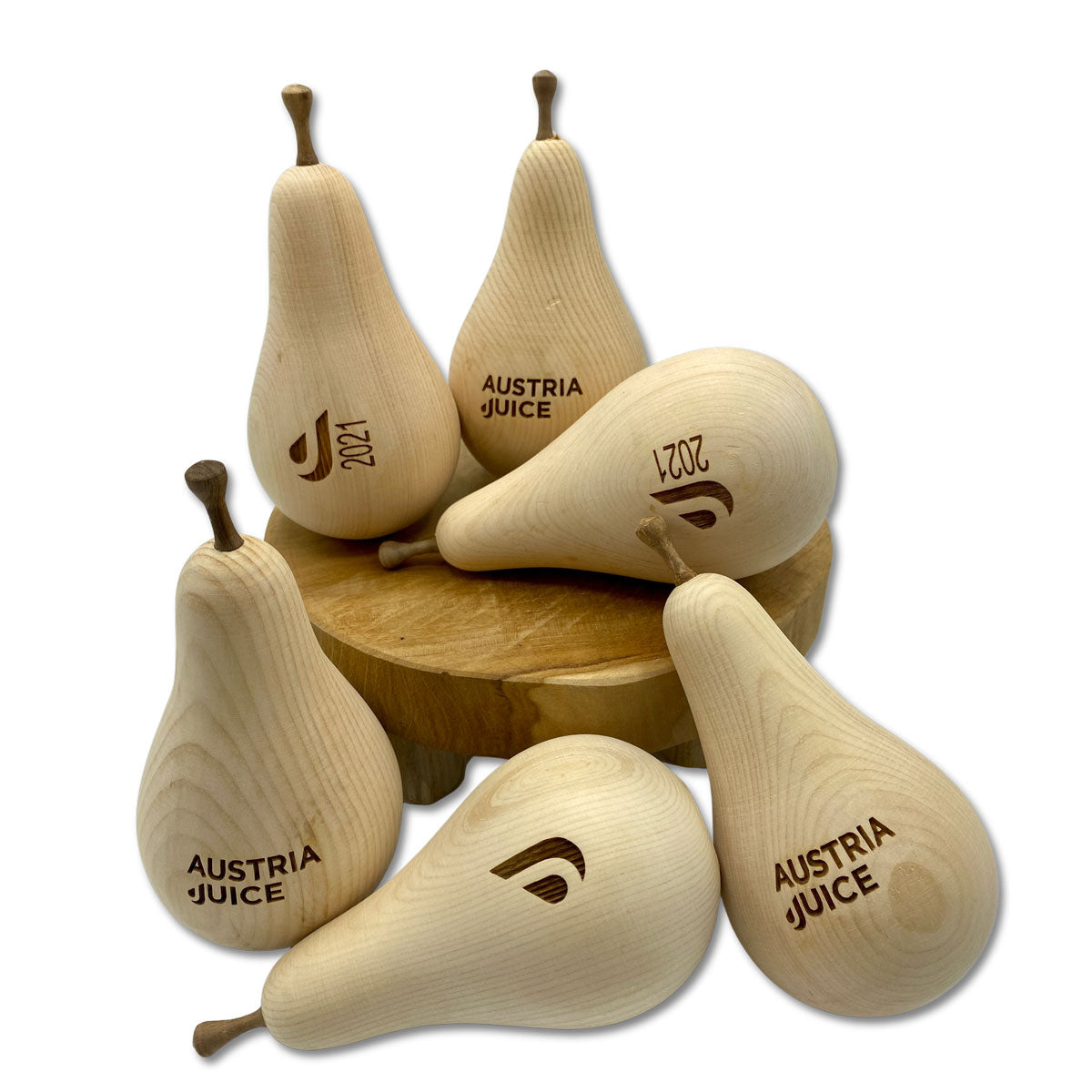 Personalisierbares Holzprodukt, Holzbirne mit Logo als Firmengeschenk