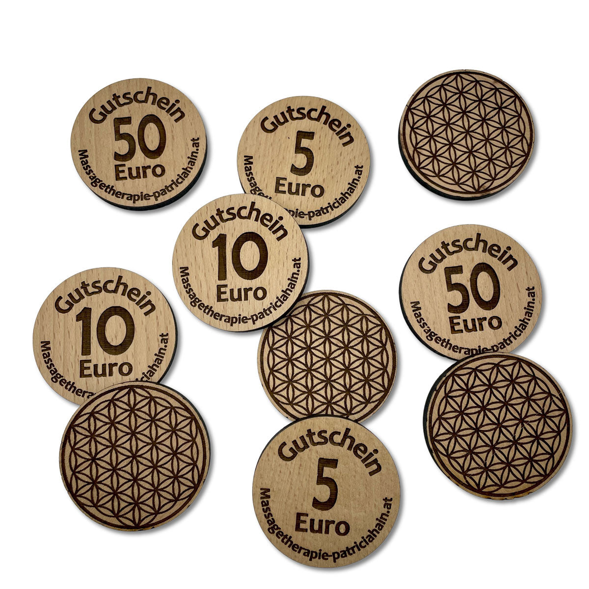 Nachhaltiges Holzprodukt graviert mit Firmenlogo  - Gutscheine aus Holz