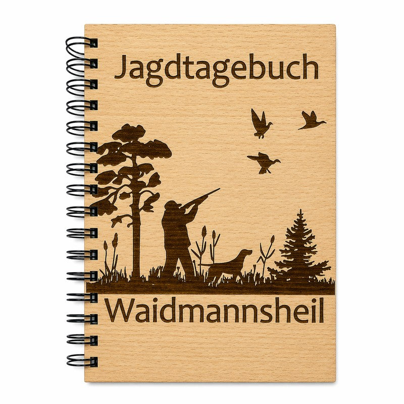 Jagdtagebuch aus Holz - Entenjagd als Gravur