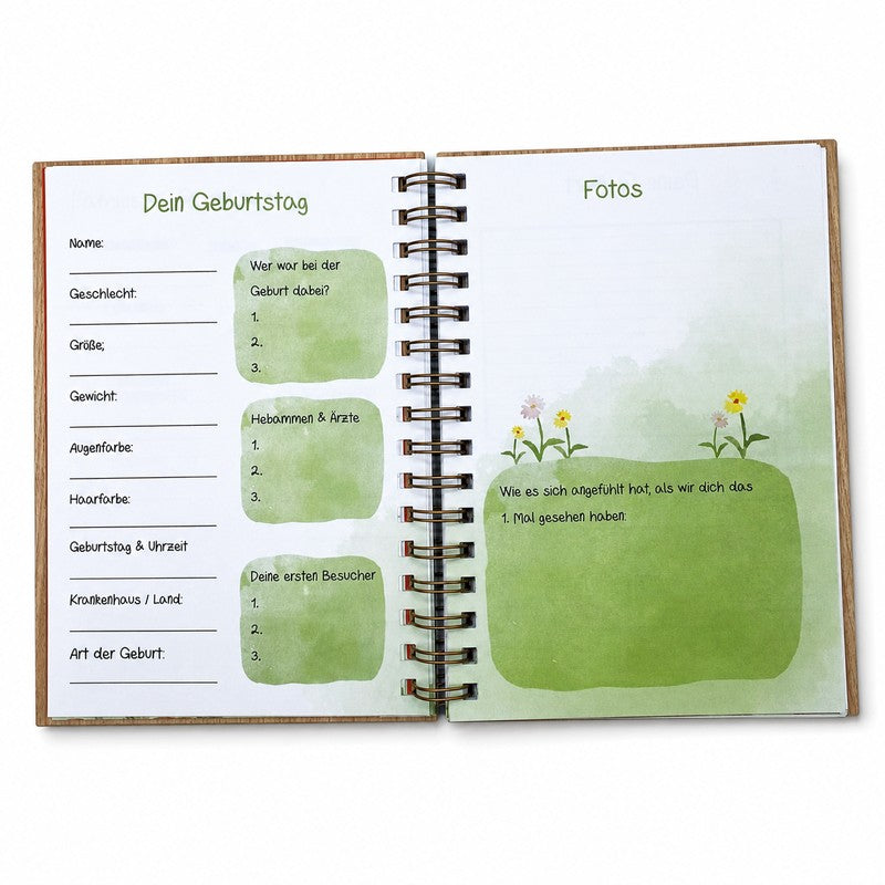 Babybuch erstes Jahr - Innenseiten Details - Holztagebuch