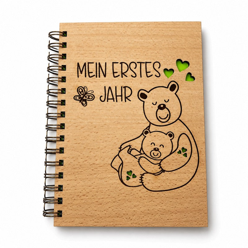 Babybuch erstes Jahr Holz - Holzbuch mit Gravur