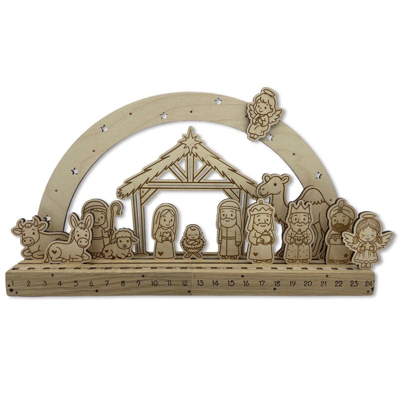 Weihnachtliche Holz Krippe mit Advent Countdown zum Weihnachtsfest - Krippe aus Holz kaufen