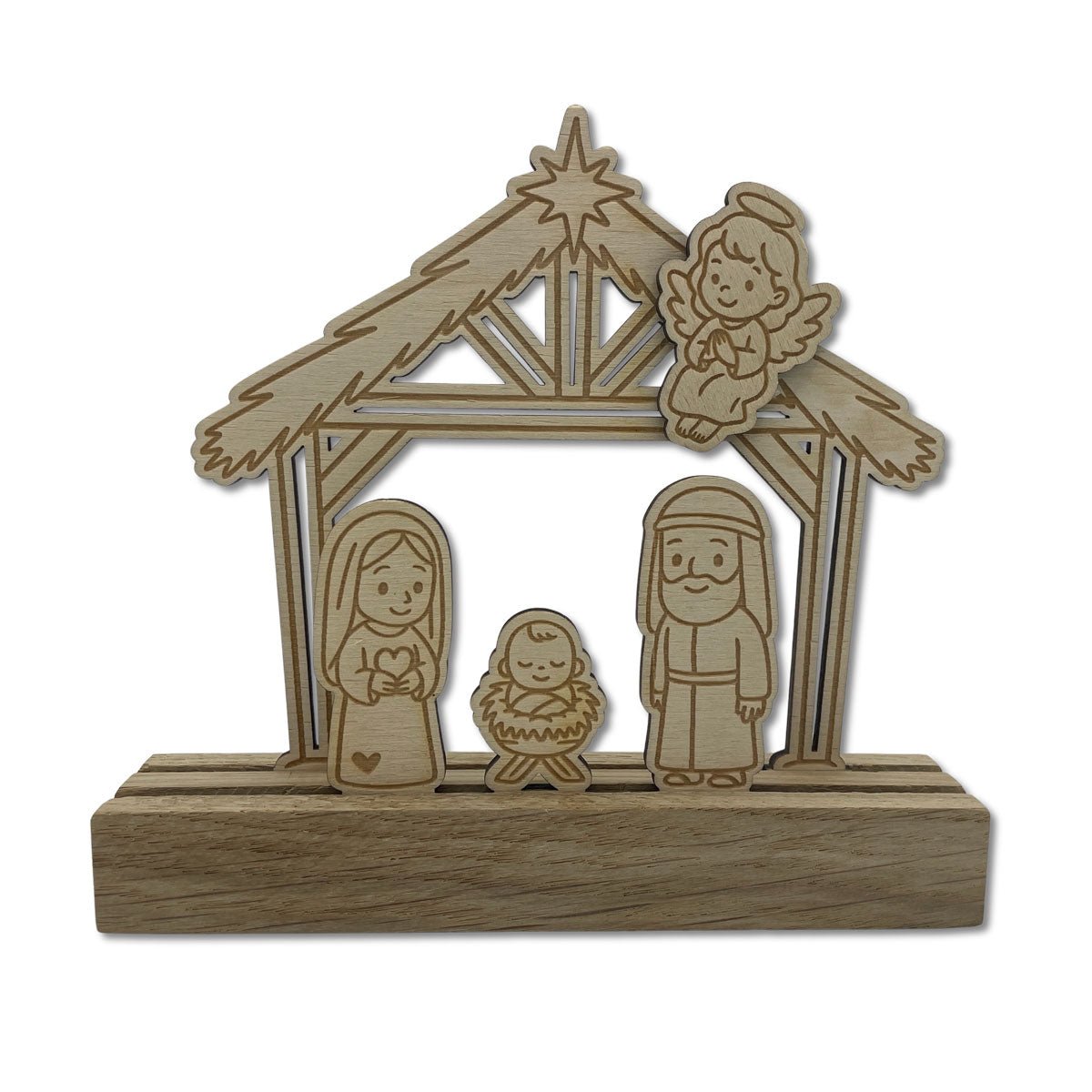 Kleine Holz-Krippe mit 4 Figuren – Weihnachtsdekoration für Innenräume