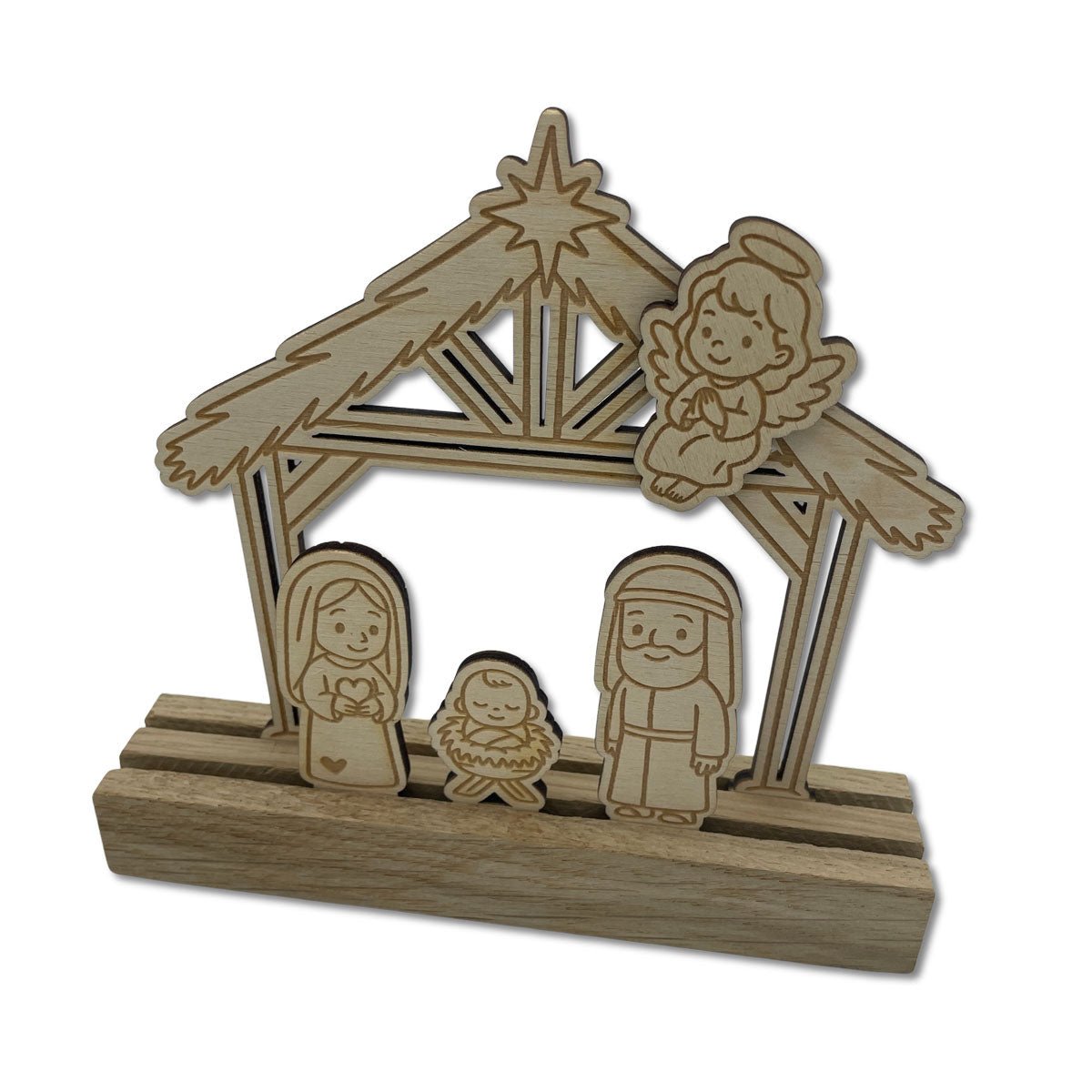 Handgemachte Mini-Krippe aus Holz mit 4 Figuren – natürliche Adventsdeko