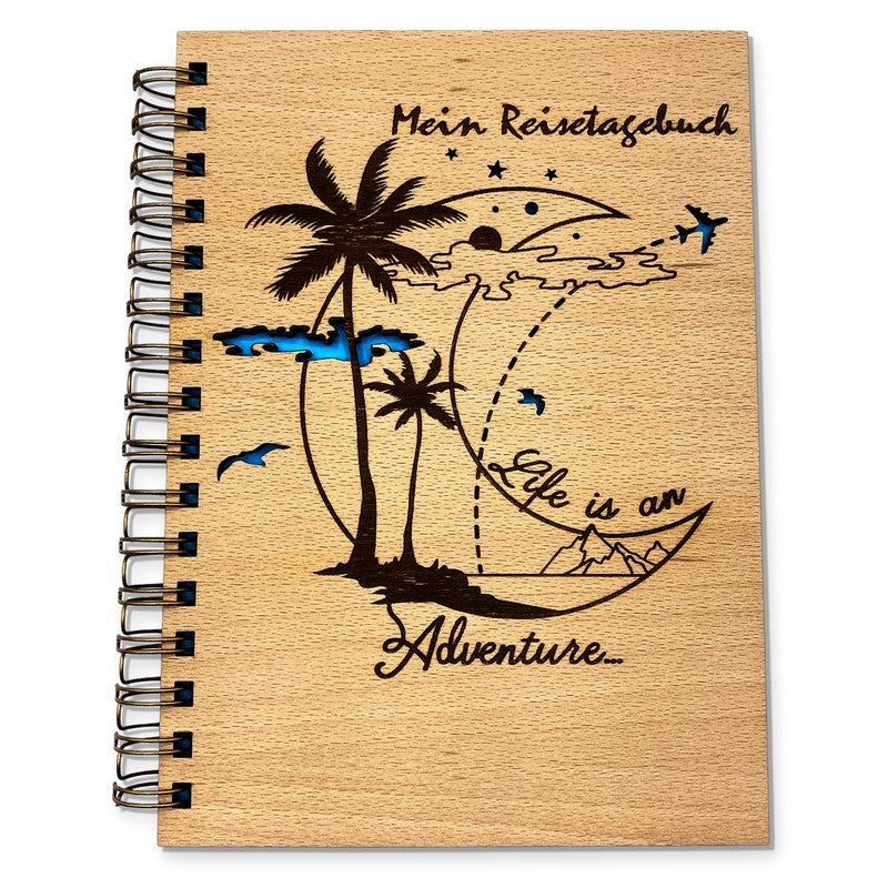 Reisetagebuch - Holzbuch Reisen - Graviertes Holzcover