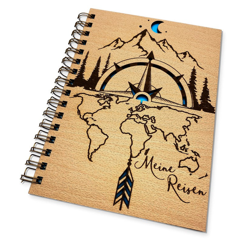 Reisetagebuch - Gravur Details vom Holzbuch