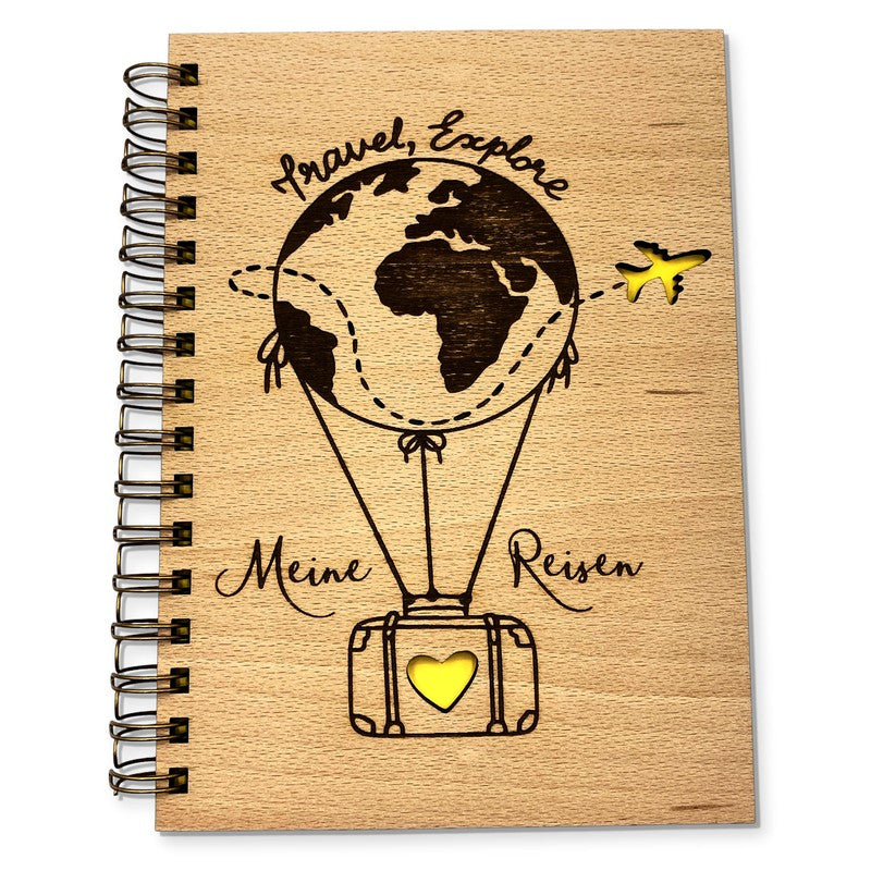 Reisetagebuch - Holzbuch mit Gravur Ballon