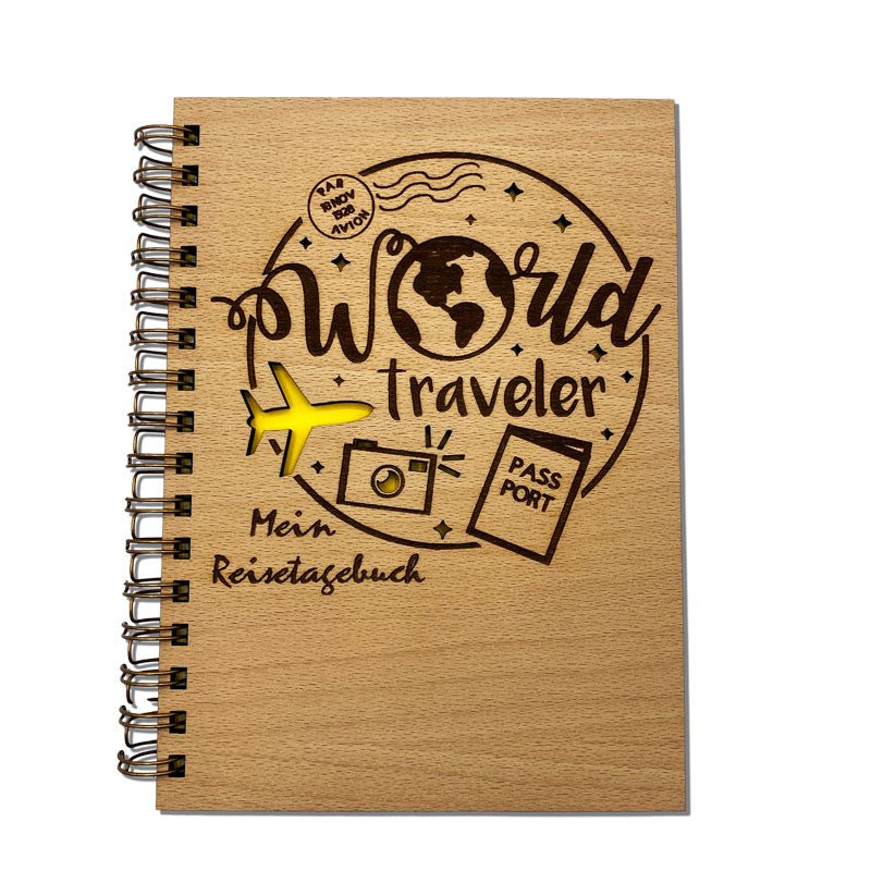 Reisetagebuch - Holzbuch World Traveler Cover