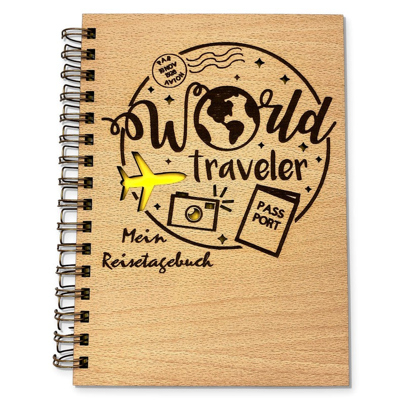 Reisetagebuch - Holzbuch World Traveler Cover