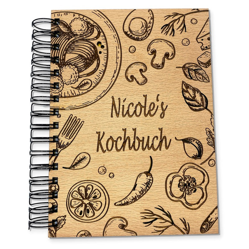 Kochbuch mit Gravur – Cover aus Echtholz mit Rezepttitel