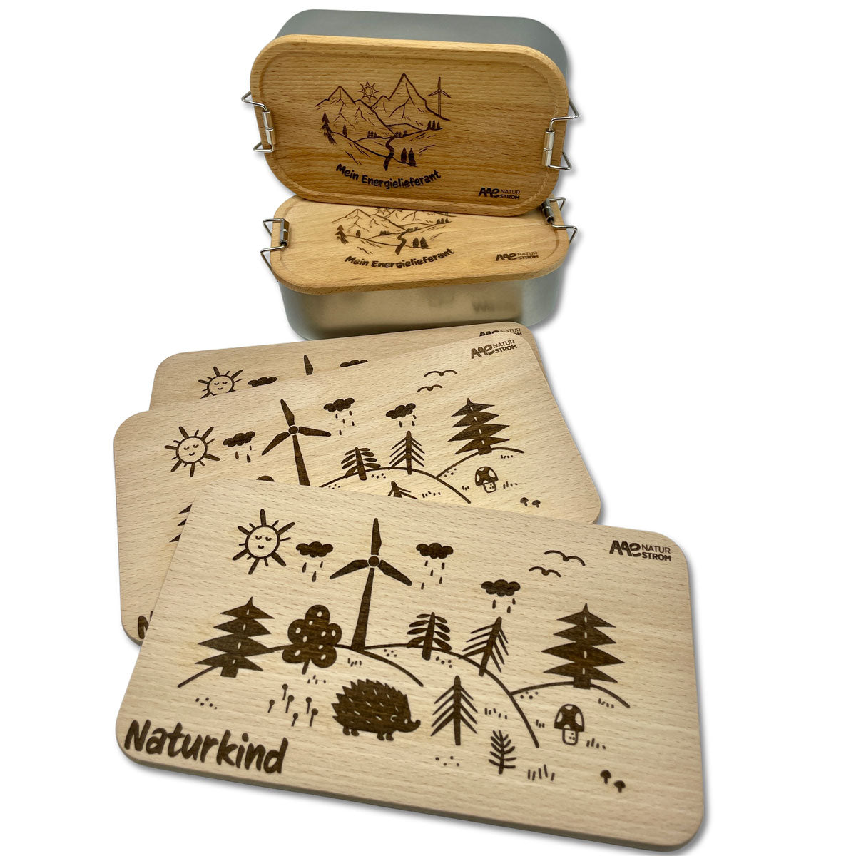 Nachhaltige Holz Jausenbox und Jausenbretter mit individueller Gravur für Firmen