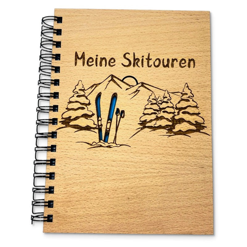 Holzbuch mit Gravur Tourentagebuch Skitour