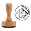 Personalisierter Holzstempel mit Bergmotiv und Wunschtext – ideal für Gipfelbucheinträge