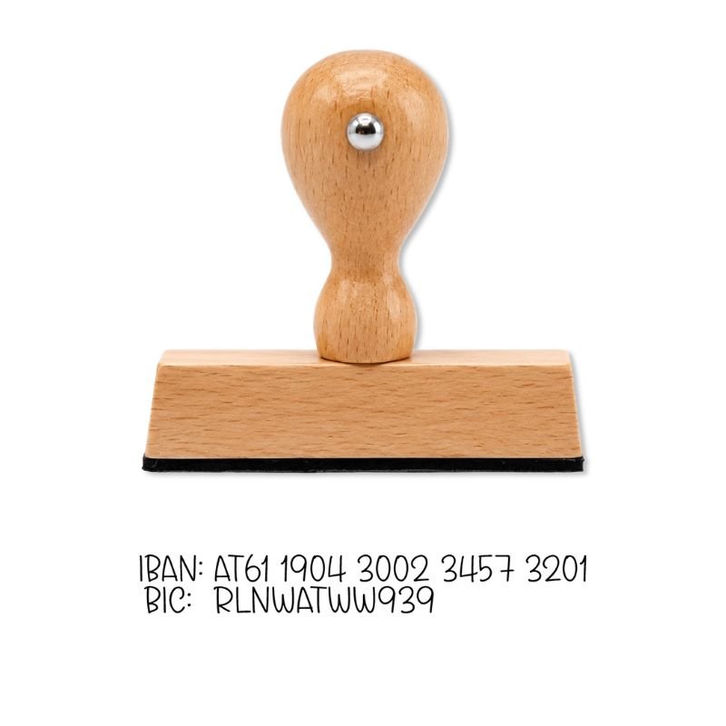 Holz Stempel mit IBAN und Bic - Bürozubehör - Stempel machen lassen