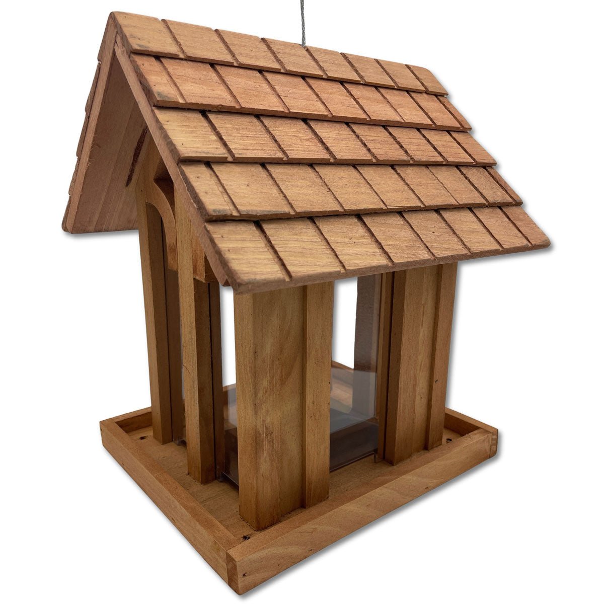 Vogelfutterhaus aus geölter Kiefer mit Edelstahlseil zum Aufhängen - Jetzt Vogelhaus Kaufen