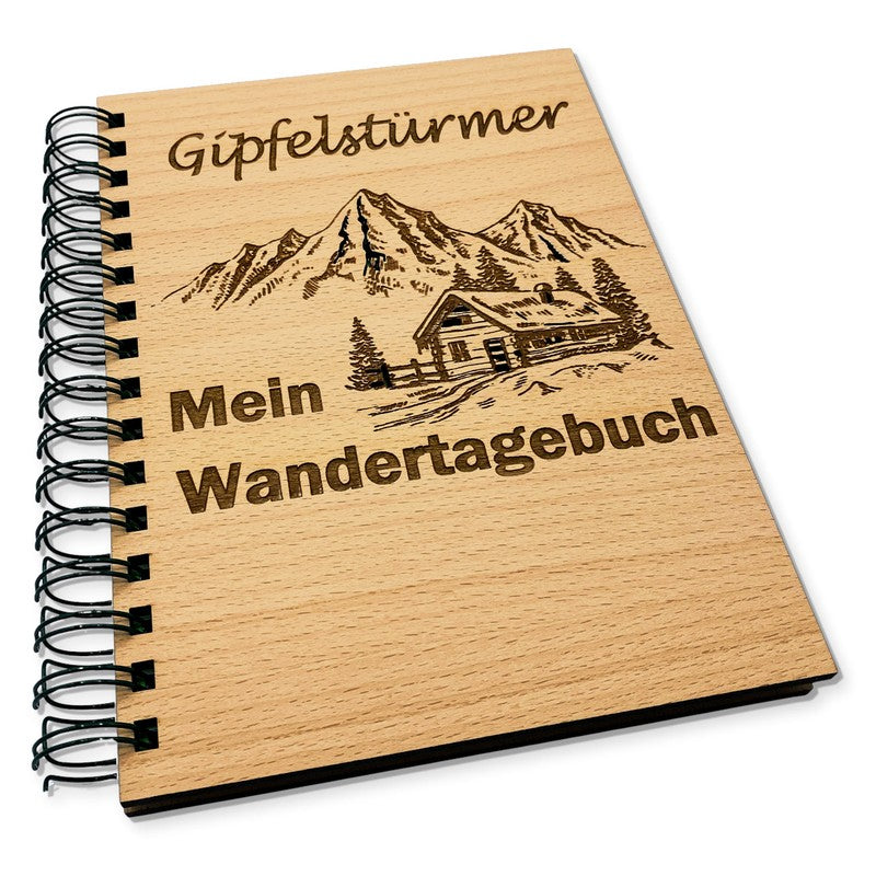 Tagebuch für Bergtouren - Gipfelstürmer Motiv auf Holzcover
