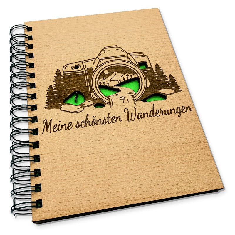 Tagebuch für Bergtouren aus Holz mit Gravur