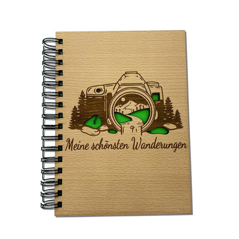 Wandertagebuch aus Holz - Holzbuch mit Gravur