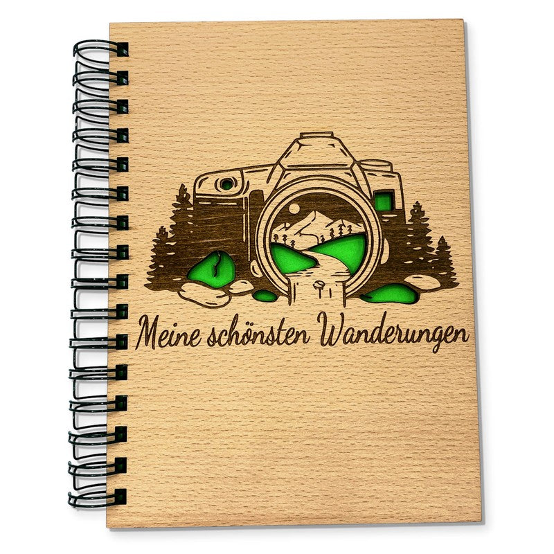Wandertagebuch aus Holz - Holzbuch mit Gravur