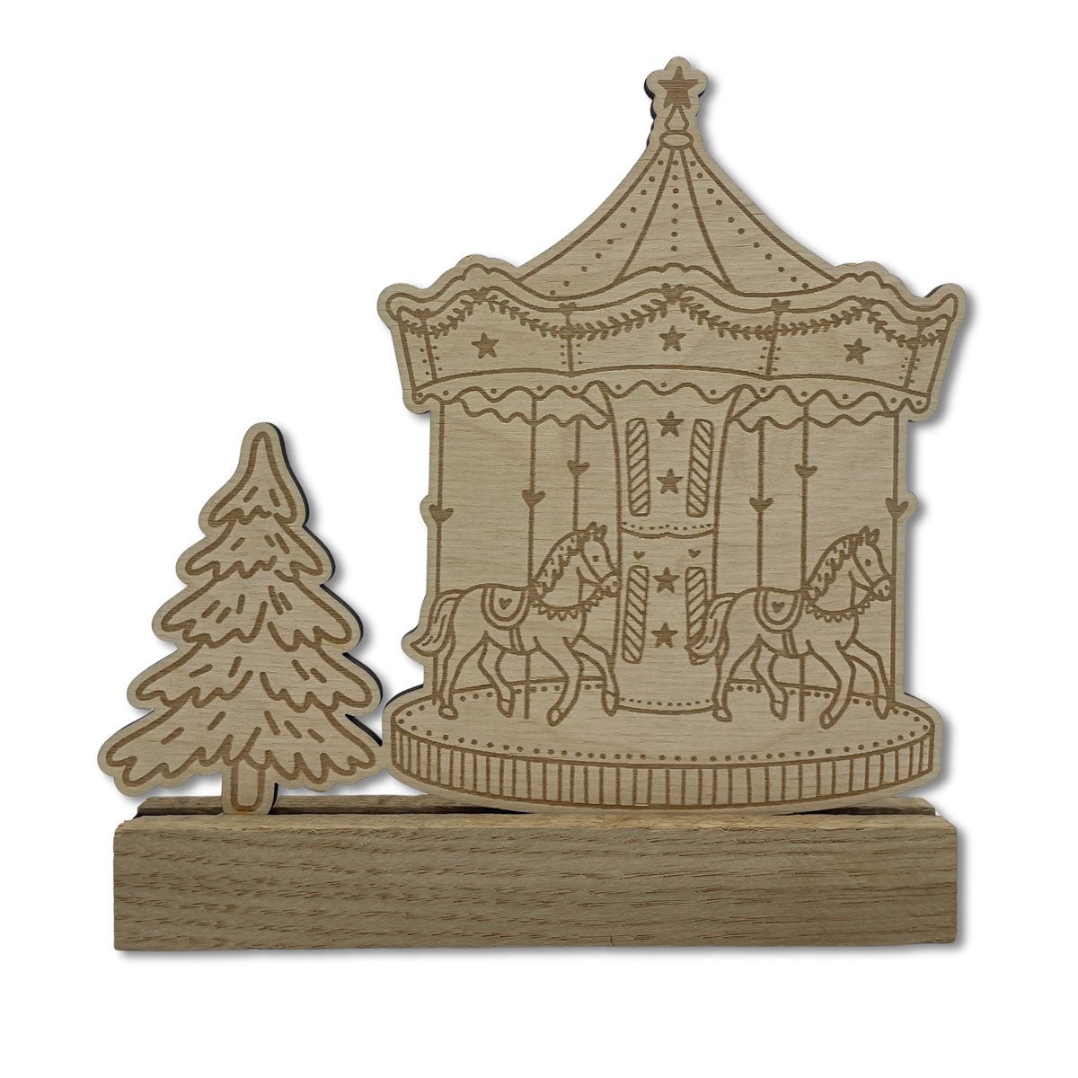 Weihnachtsaufsteller Karussell aus Holz – handgemacht von Wurmis-Holzdeko - Weihnachtsdekoration aus Holz - Eichenholzklötzchen
