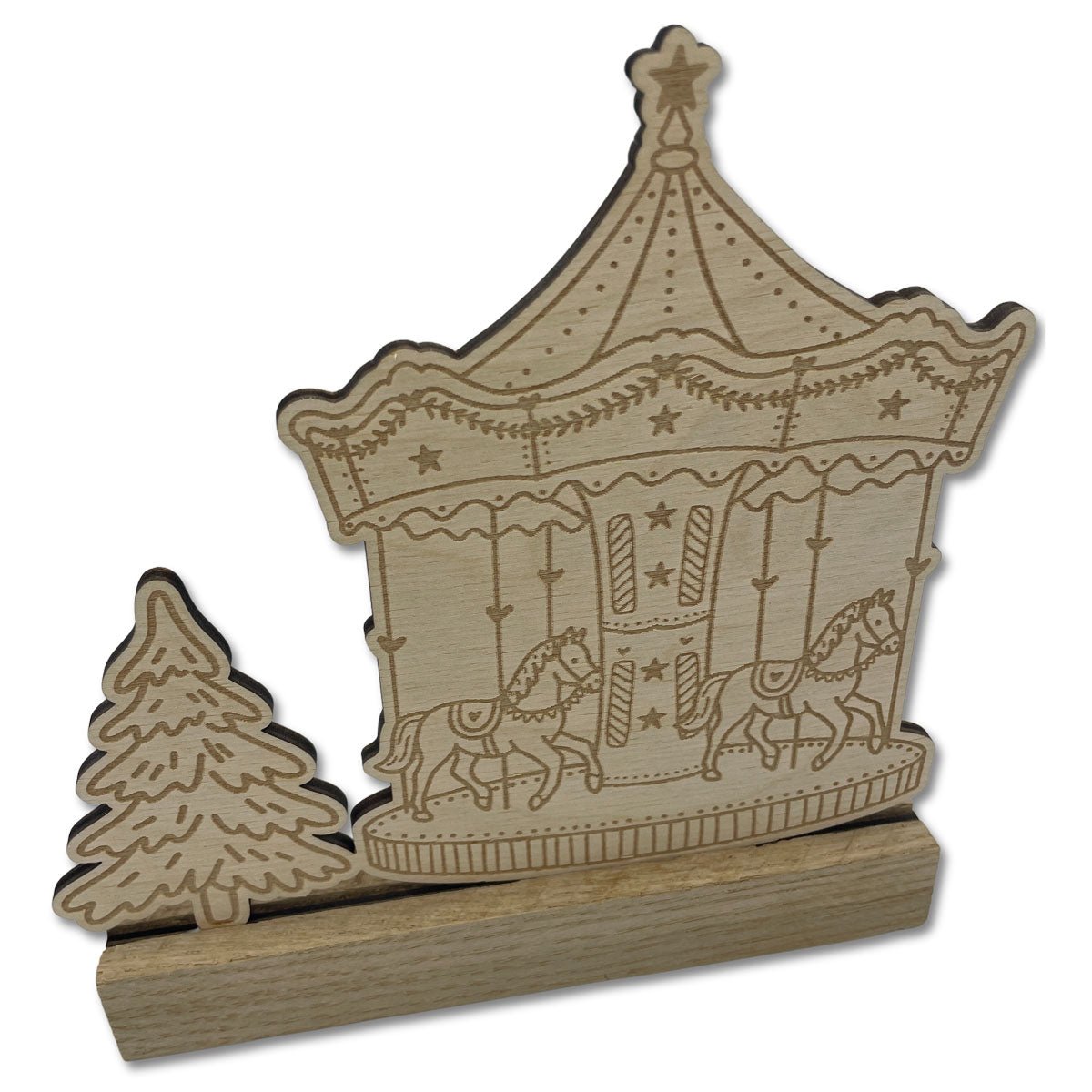 Holzaufsteller Karussell – nachhaltige Weihnachtsdeko im festlichen Stil - Basteln mit Eichenholzklötzchen