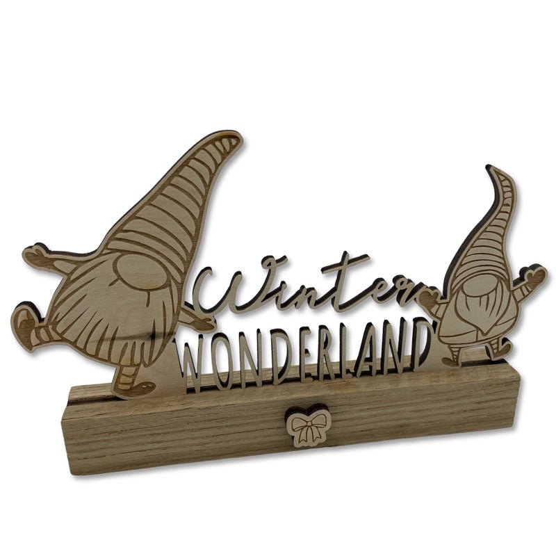 Weihnachtsaufsteller mit Eichenholz Klötzchen Sockel und Birkenholz Wichteln – Winterdeko für Weihnachten