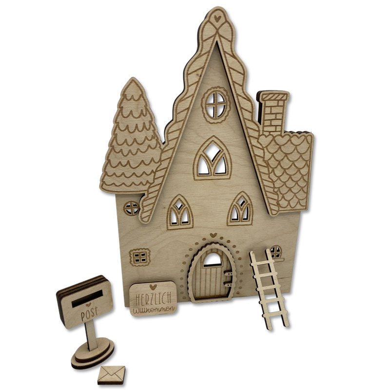 Komplettes Wichtelhaus-Set – Wurmis-Holzdeko Weihnachtsdeko zum Wichteln - Wichteltür zum Wichteln für strahlende Kinderaugen