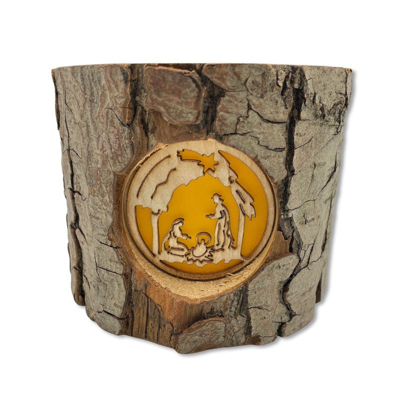 Holz-Windlicht mit Hl. Familie, weihnachtliche Deko inkl. Glaseinsatz