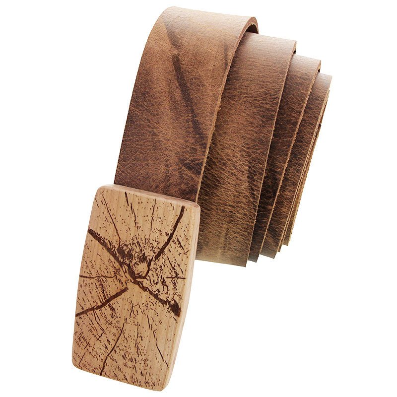Ledergürtel mit Holzschnalle – Hirnholz - Wurmis - Holzdeko