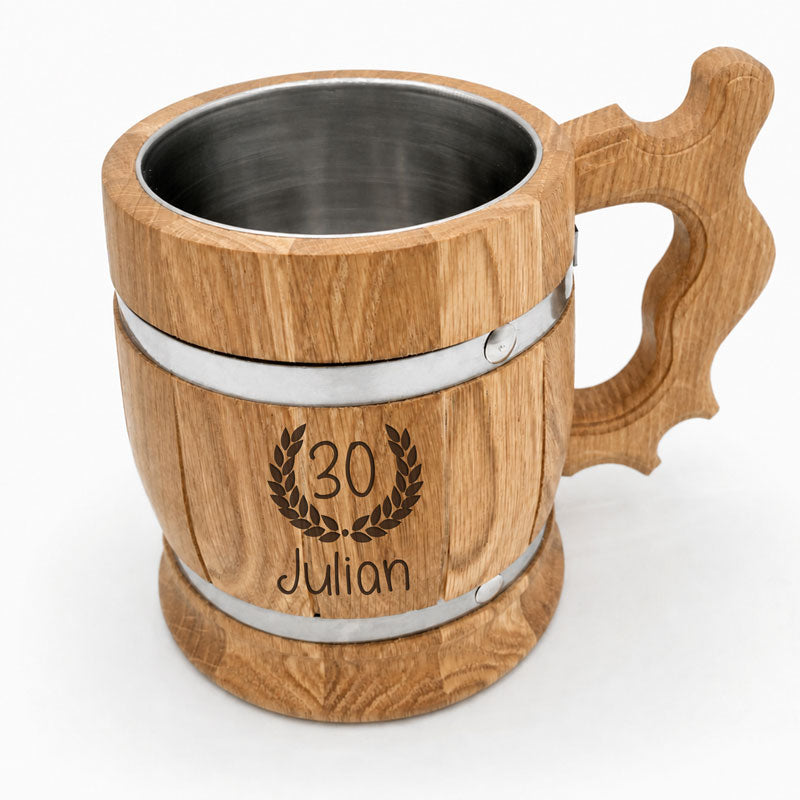 Personalisierter Holz-Bierkrug zum Geburtstag mit Name und Alter