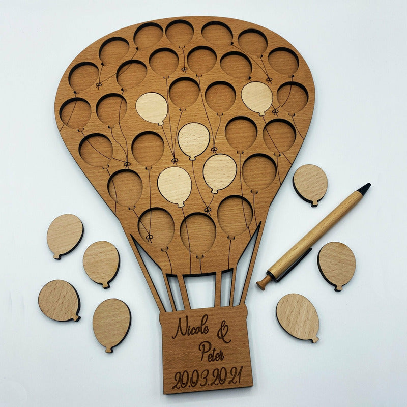 Gästebuch Heißluftballon - Hochzeitsgäste - Wurmis-Holzdeko