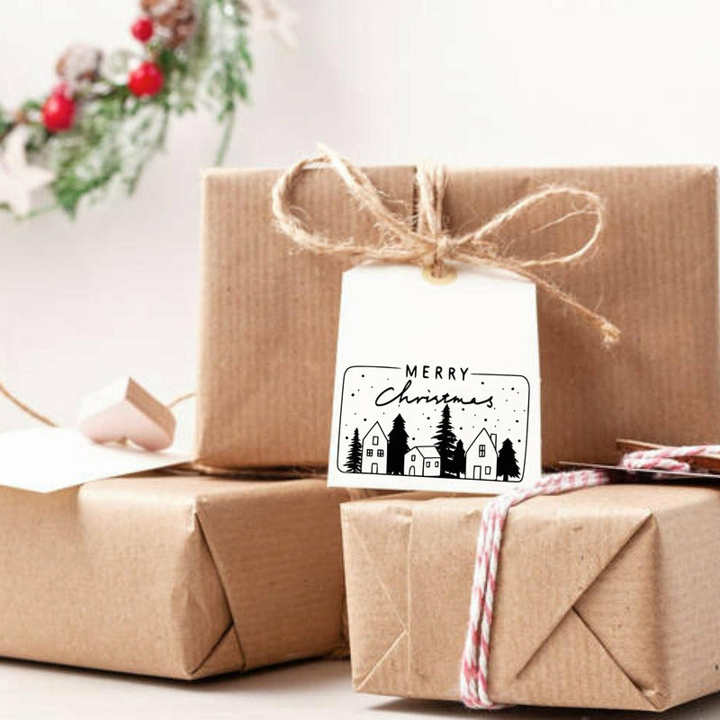 Holzstempel mit Winterstadt Motiv – perfekt für festliche DIY-Projekte und Geschenkanhänger