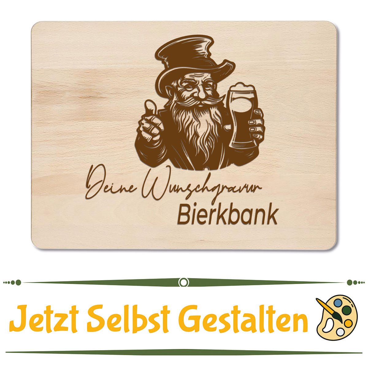Bierkistensitz aus Buchenholz mit Online-Designer personalisiert – individueller Sitz mit Gravur