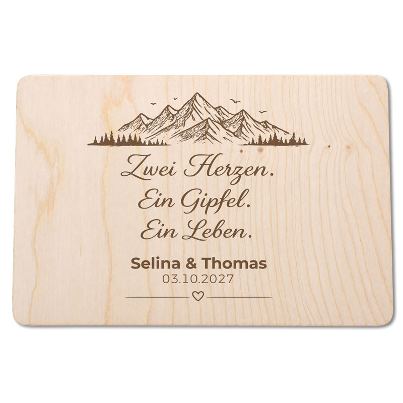 Personalisierte Geschenkebox aus Holz mit Bergmotiv