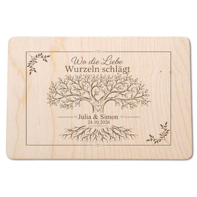 Erinnerungsbox aus Holz mit graviertem Lebensbaum für das Brautpaar - Holzkiste mit Klappdeckel