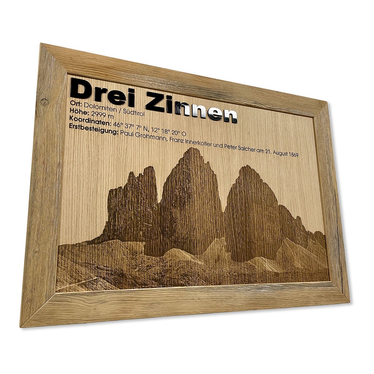Altholzbilderrahmen mit Bergmotiv - Drei Zinnen